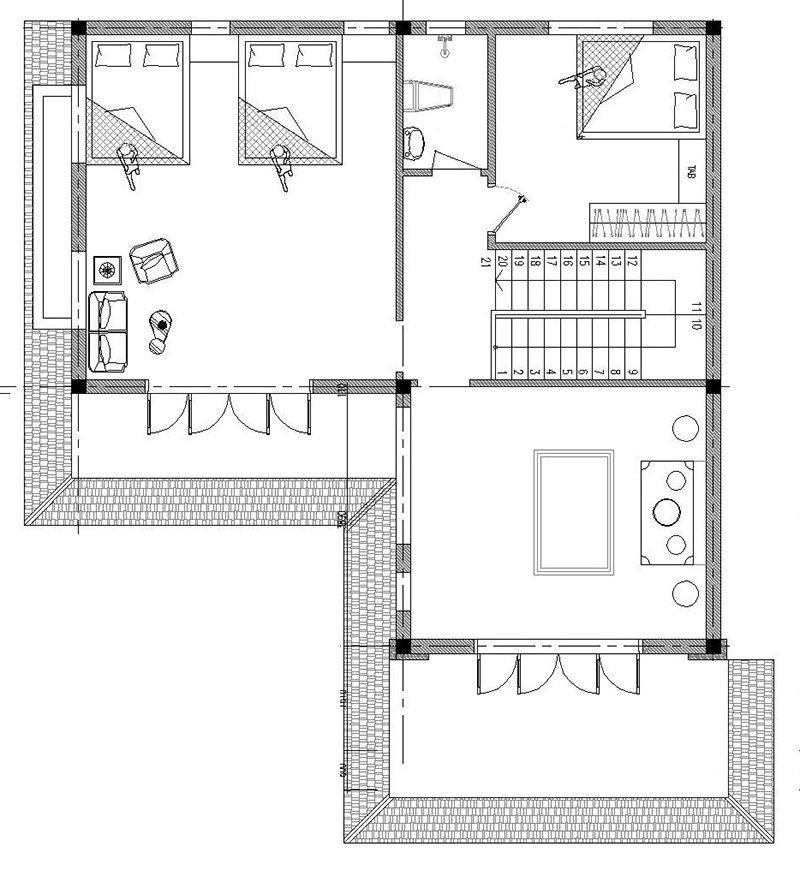 bản vẽ mặt bằng nhà 2 tầng chữ l mái thái