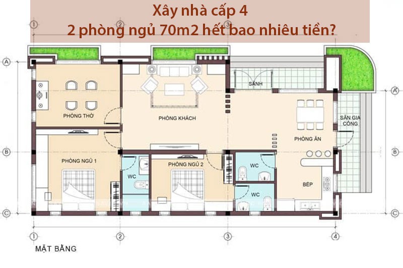 Xây nhà cấp 4 2 phòng ngủ 70m2 hết bao nhiêu tiền? 