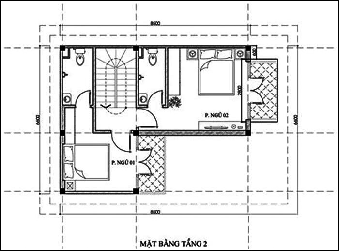 bản vẽ mẫu nhà chữ l 60m2 mái thái tầng lầu