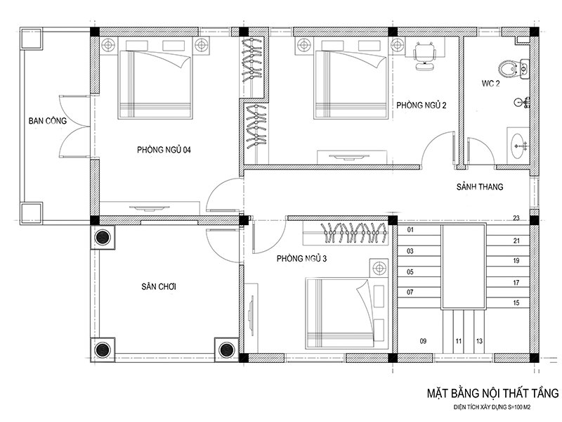 bản vẽ mặt bằng nhà 2 tầng mái thái