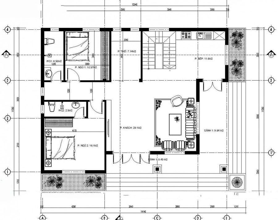 Chi tiết bản thiết kế nhà cấp 4 có gác lửng 