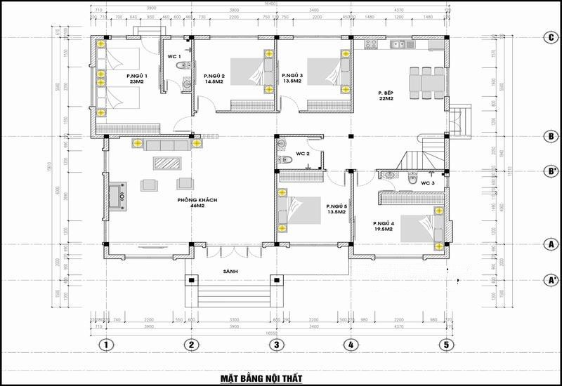  Bản Vẽ Nhà Cấp 4 5 Phòng Ngủ 