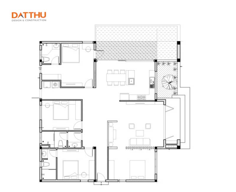 Mẫu bản vẽ nhà cấp 4 với 4 phòng ngủ