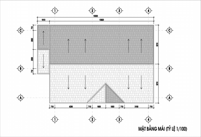 Mặt bằng tầng mái nhà cấp 4 mái thái diện tích 100m2