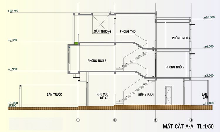 Bản vẽ nhà ống 3 tầng 50m2