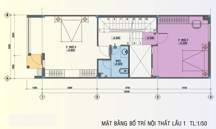 bản vẽ nhà ống 3 tầng 50m2