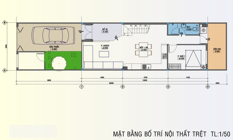 bản vẽ nhà ống 3 tầng 50m2