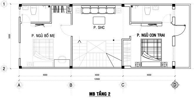 bản vẽ nhà ống 3 tầng 50m2