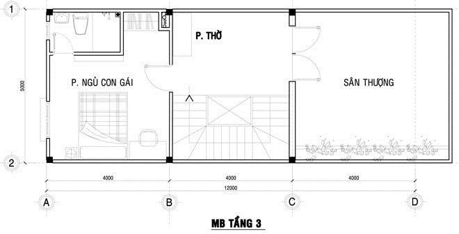 bản vẽ nhà ống 3 tầng 50m2