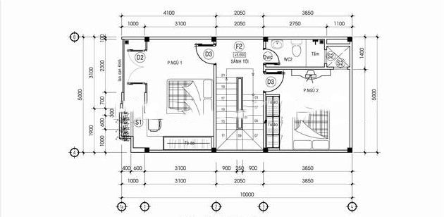 bản vẽ nhà ống 3 tầng 50m2