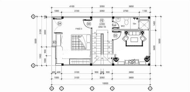 bản vẽ nhà ống 3 tầng 50m2