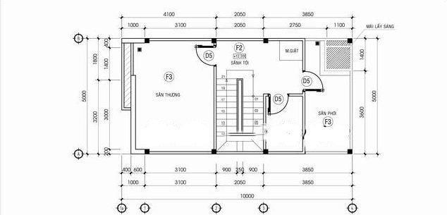 bản vẽ nhà ống 3 tầng 50m2