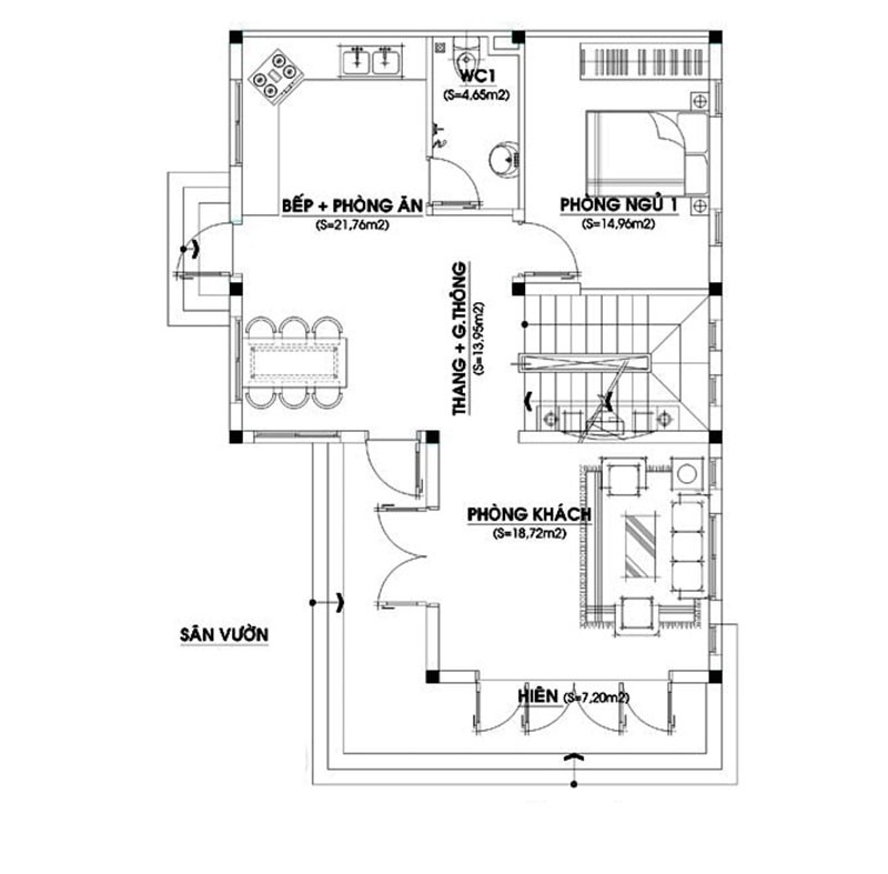 Bản vẽ nhà cấp 4 có 4 phòng ngủ 