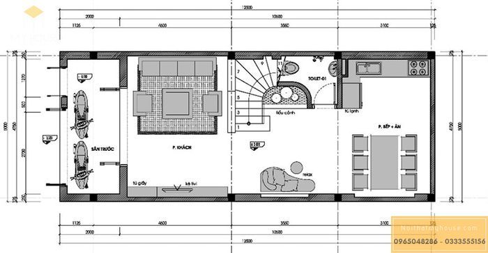 Bản vẽ thiết kế nhà ống 2 tầng 6x10m