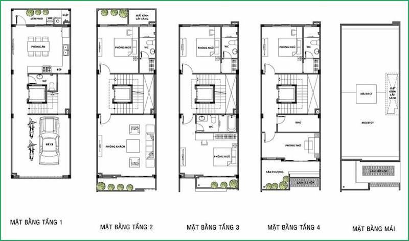 Bản vẽ đầy đủ nhà ống 4 tầng 