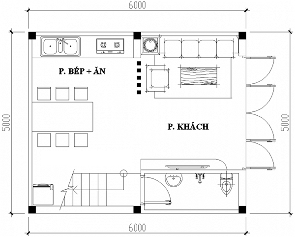 Bản vẽ thiết kế nhà 30m2 5x6