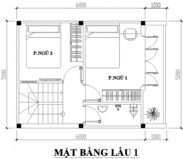 Bản vẽ thiết kế nhà 30m2 5x6