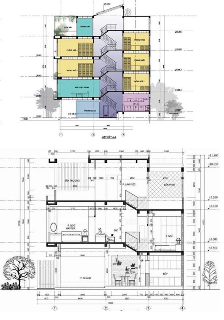 Mặt cắt nhà ống 30m2 