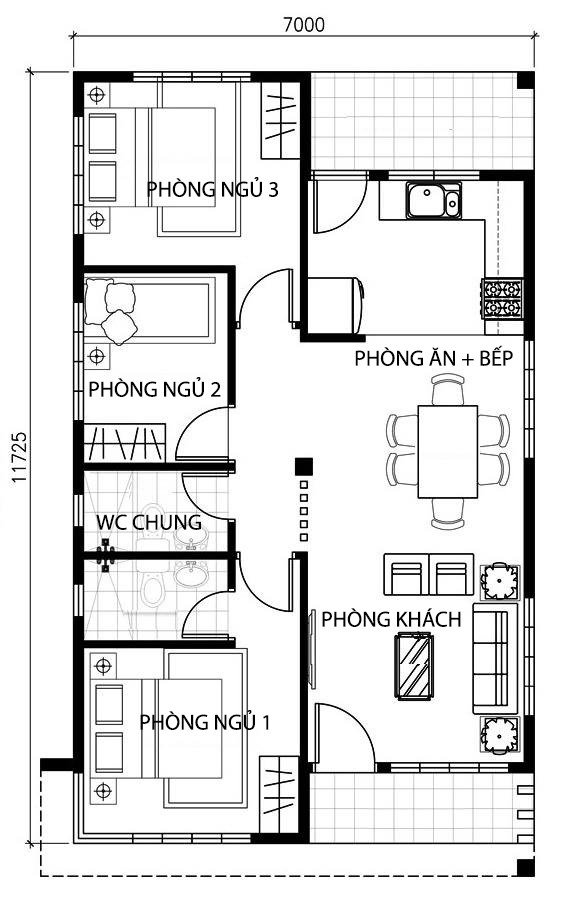 Bản vẽ mặt bằng công năng mẫu thiết kế nhà ống cấp 4 mặt tiền 8m