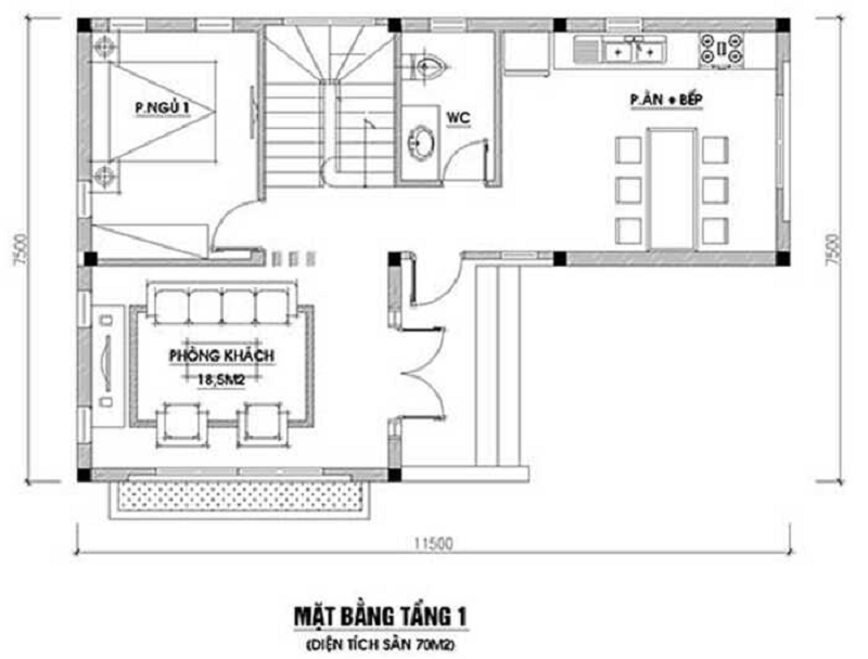 Ban Ve Thiet Ke Nha Chu L 2 Tang 70m2 Tang 1