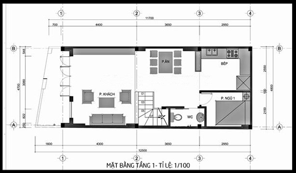 Mẫu nhà 2 tầng 5x16m tầng 1