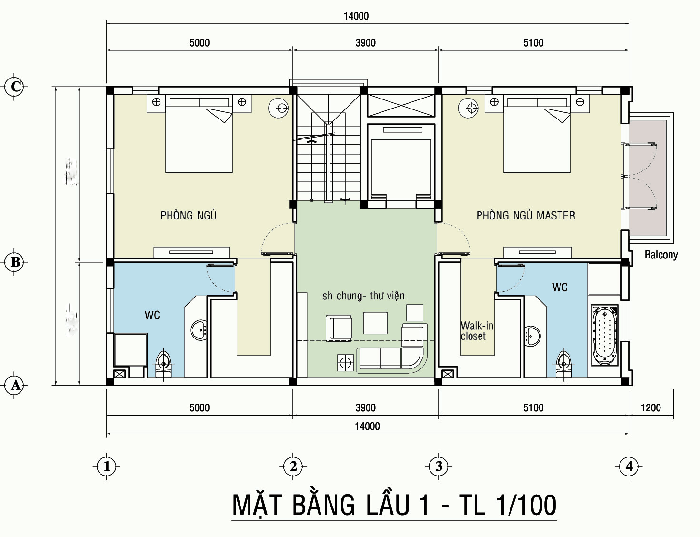 Mẫu bố trí công năng tầng 2