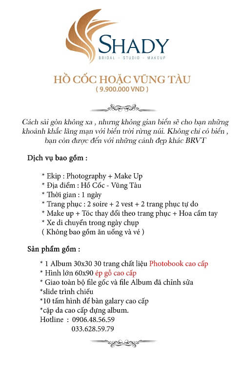 Bảng giá chụp ảnh cưới tham khảo của Shady Bridal - hình ảnh 1