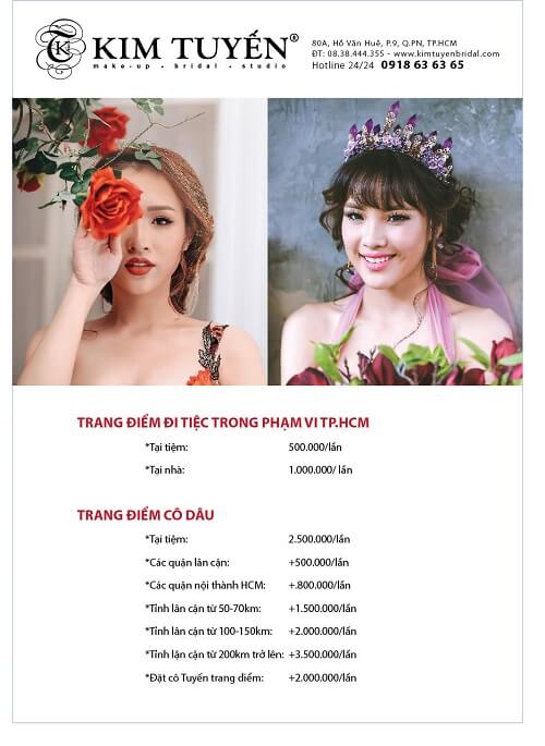 Bảng giá make up của Kim Tuyến Bridal