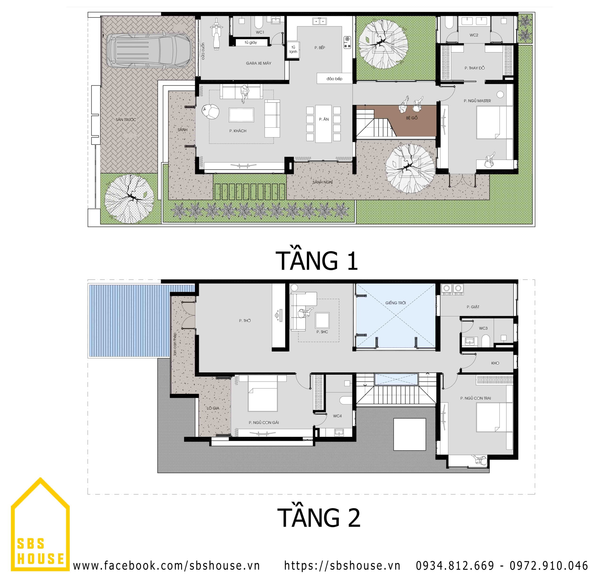 Bản vẽ thiết kể biệt thự đẹp 2 tầng