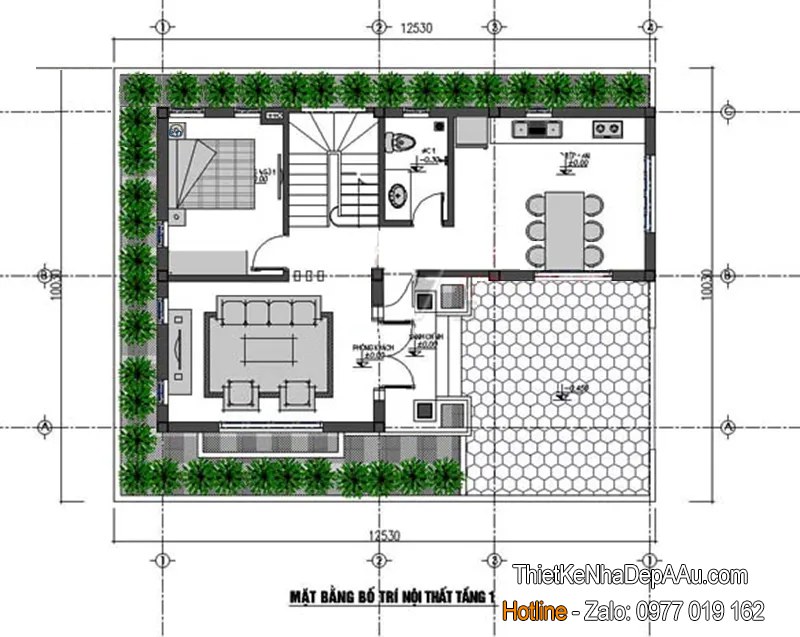 mặt bằng biệt thự chữ L