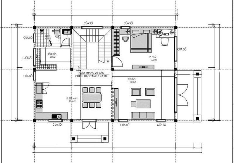 mặt bằng biệt thự 2 tầng 3 phòng ngủ