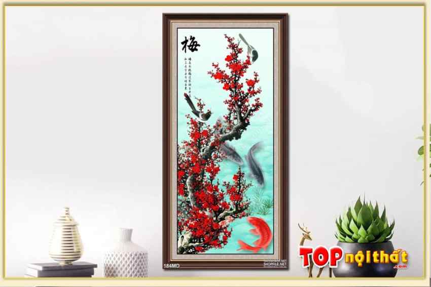 Hình ảnh Hình ảnh Bộ tranh hoa đào cá chép phong thuỷ đẹp treo tường.