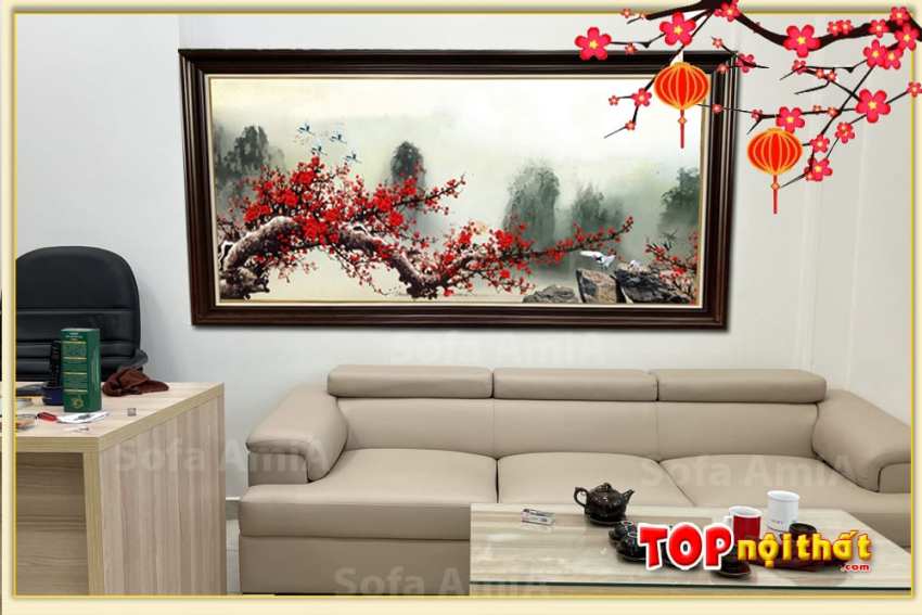 Hình ảnh Tranh hoa đào Trung Quốc đẹp treo phòng làm việc