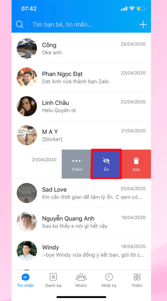 Cách ẩn tin nhắn Zalo trên iPhone