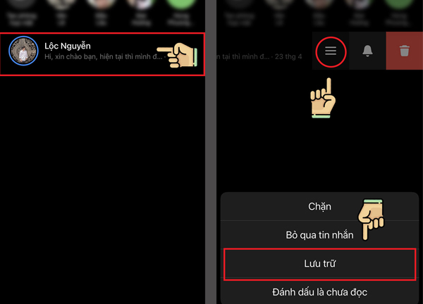 Cách ẩn tin nhắn trên Messenger ở điện thoại và máy tính
