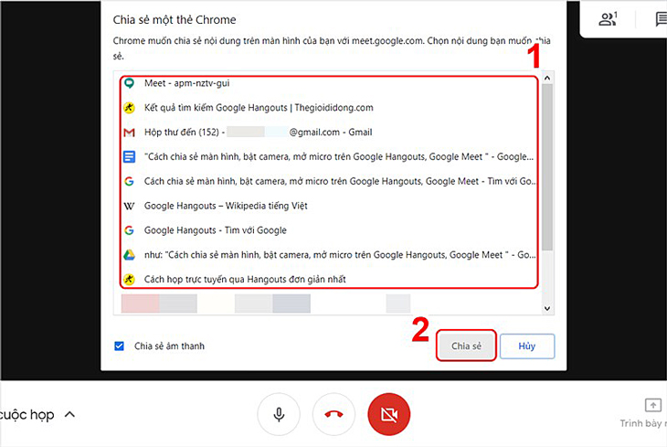 Bắt đầu chia sẻ các tab trong Google Chrome đang mở.