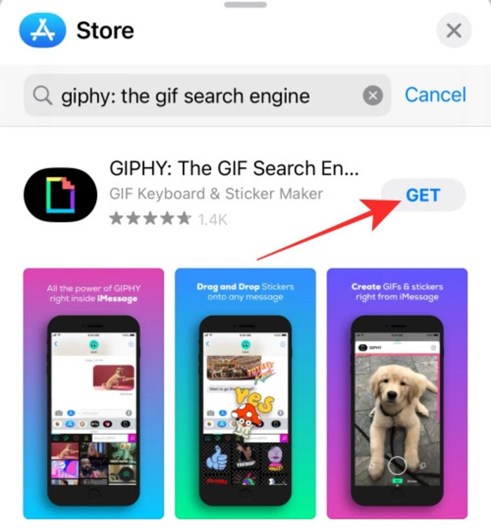 Tìm kiếm phần mềm GIPHY: The GIF search engine và nhấn cài đặt