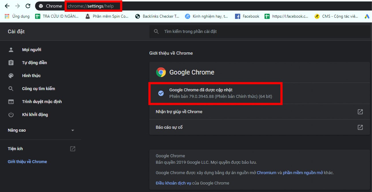 Dán chrome://settings/help vào URL tìm kiếm và nhấn Enter để kiểm tra cập nhật