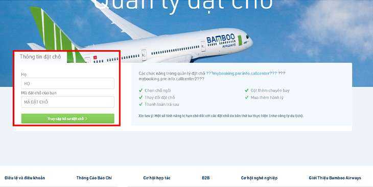 Kiểm tra mã đặt chỗ hãng Bamboo Airways