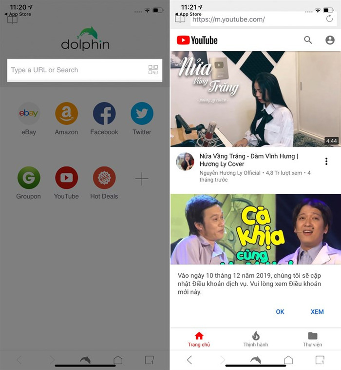 Tải ứng dụng Dolphin Mobile Browser và chọn bài mình muốn nghe