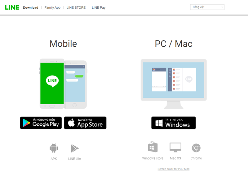 Bước 1: Để tải LINE về máy tính, bạn truy cập vào trang web sau: https://line.me/vi/download.