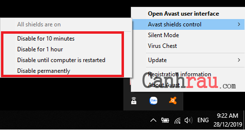 Cách vô hiệu hóa (tắt, dừng) Avast Antivirus 2021 | Canhrau.com