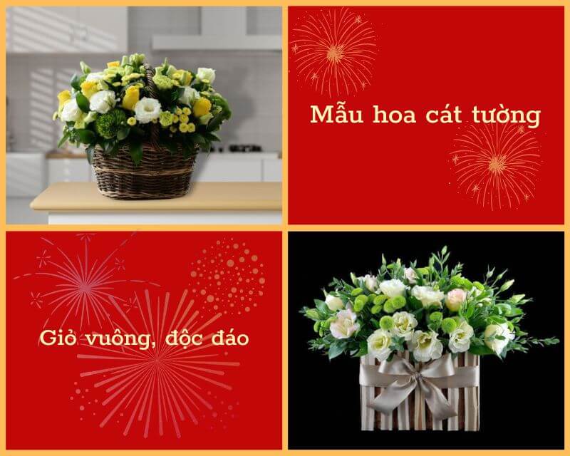 Mẩu giỏ hoa cát tường hình vuông