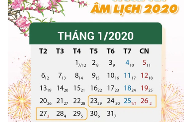 Lịch nghỉ tết nguyên đán 2020