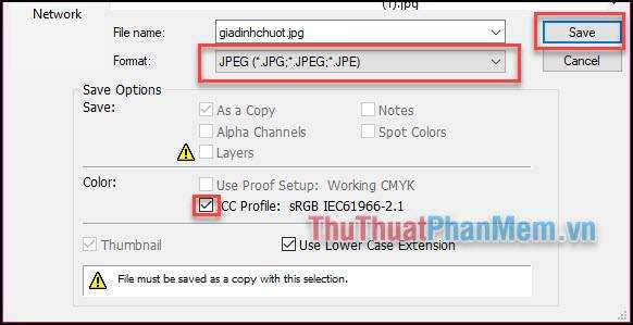 Chọn định dạng file JPG, rồi Save