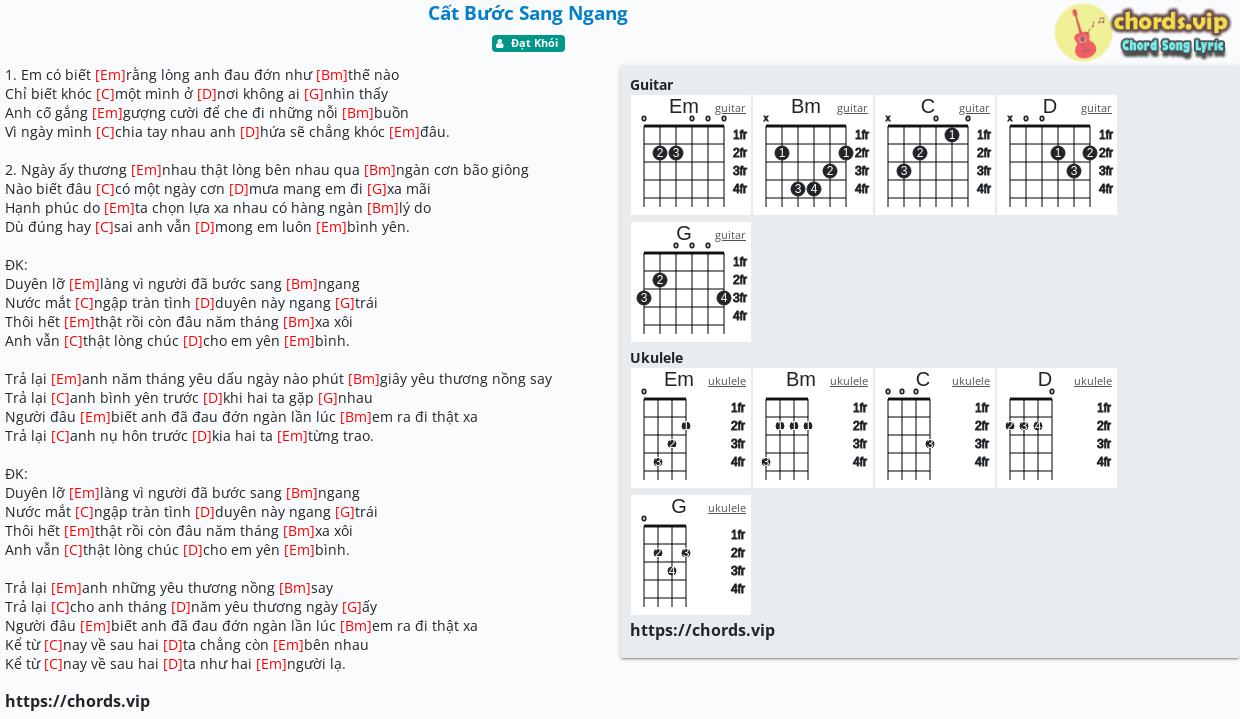Hợp âm: Cất Bước Sang Ngang - Đạt Khói - cảm âm, tab guitar ... ( https://www.chords.vip › song › cat-... ) 