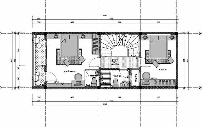 Ảnh 8: Mẫu thiết kế nhà ngang 6m phòng ngủ chủ yếu được bố trí ở tầng 2