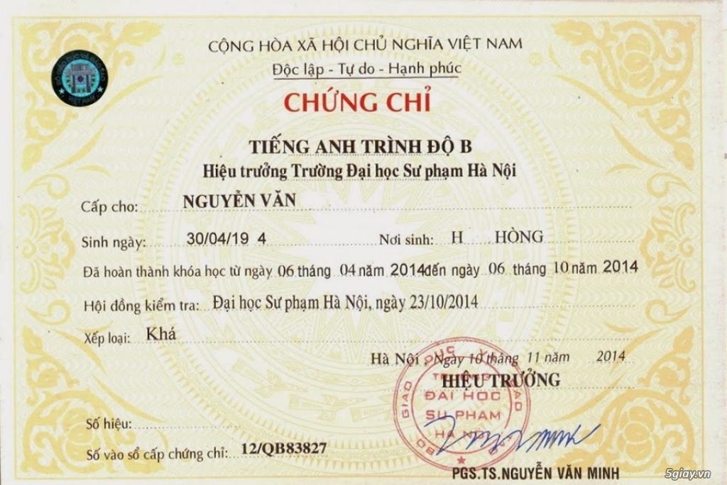 chứng chỉ B tin học tiếng anh là gì