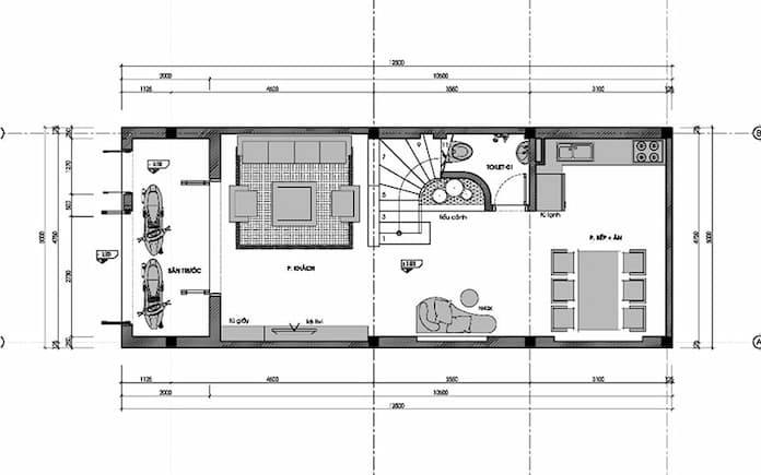 Ảnh 6: Bản vẽ công năng tầng 1 dành cho nhà 6x10m 2 phòng ngủ