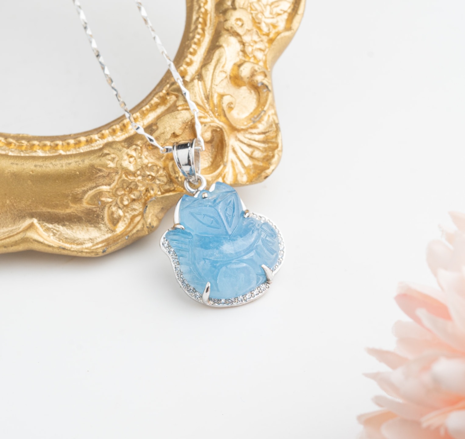 dây chuyền hồ ly đá aquamarine